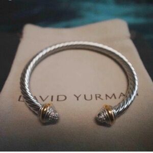 New/DavidYurmanSilver&18kGold/4mm Cable Classic Pave DiamondsBracelet size M